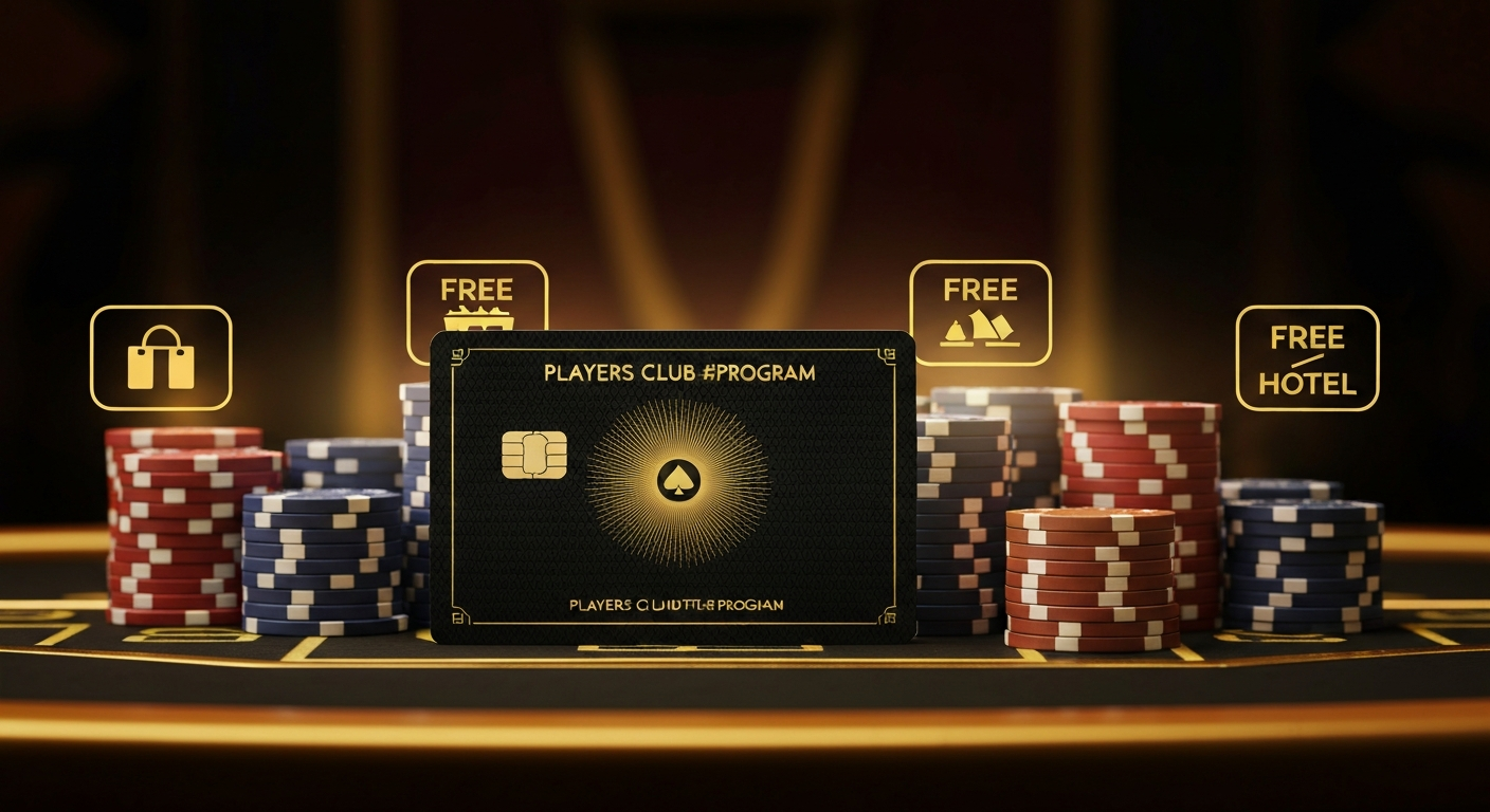 Casino players club loyalty card with chips representing comps